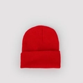 Dettaglio berretto in maglia rossa con risvolto classico e morbida trama invernale - M (56-58cm) / Rosso Puro