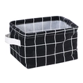 Foldable cotton linen storage basket with black and white grid pattern and side handles - Black Grid