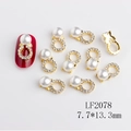 Detailed close-up of golden starfish nail charm LF2078 with pearl and rhinestones - Gold Clear Rhinestone White Pearl Style (2078 White)