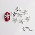 Detailed view of silver starfish nail charms with rhinestones and size comparison - Silver Clear Rhinestone Starfish Style (2083)