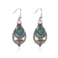 Boucles d'oreilles bohèmes vintage en argent avec perles turquoise vertes et strass - Cabochon Vert Argent Antique (11443)