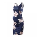Robe de maternité sans manches à fleurs bleu marine avec fronces latérales de profil - S / Bleu Marine