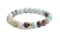 Natural colorful stone beaded bracelet with gold crystal spacer bead on white background - Multicolor Natural Stone With Gold Rhinestone Ball