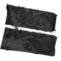 Detailed view of black tattered knit arm warmers with distressed punk hollow-out design - One Pair / Black With Header Card