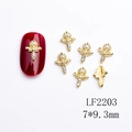 Golden cross nail art charm with white pearl and rhinestones, size 7x9.3mm - Golden Cross with Pearl Inlay (2203)