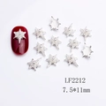 Eight-pointed star nail charm with silver alloy base and white pearls, 7.5x11mm - Silver Star with Pearl Style (2212)