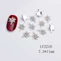 Silver star-shaped alloy nail charms with rhinestones, 7.5x11mm DIY nail art accessories - Silver Star with Rhinestones (2210)