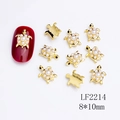 Golden metal turtle nail charms with white pearl inlay for DIY manicure decoration - Golden Pearl Turtle (2214)