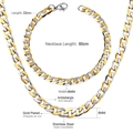 Close-up of 6mm gold-plated stainless steel Cuban link chain necklace and bracelet set - Gold & Silver Mixed / 60CM