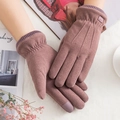 Guanti termici invernali da donna color rosa fagiolo con calda fodera in peluche - Taglia unica / Rosa antico