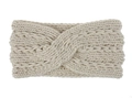 Detailed texture of chunky knit twist headband in cream soft acrylic yarn finish - Beige