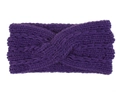 Detail of chunky cable knit winter headband in dark purple with a stylish twist knot - Deep purple