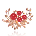 Floral brooch in rose gold with four red beads and colorful crystal pavé inlay - No. 39-Rose Gold Colorful Rhinestone Flower