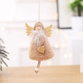 Christmas plush angel tree topper with wooden beads and glitter wings for holiday decor - Khaki