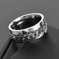 Anillo de acero inoxidable plateado con números romanos y diseño de cadena cubana - US 11 / Color Acero