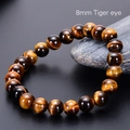 8mm natural yellow tiger eye beaded bracelet with polished stone texture and elastic band - Yellow Brown Tiger Eye / 8mm