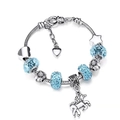 Silver unicorn charm bracelet for kids with light blue beads and heart star pendants - Blue Unicorn