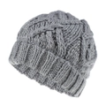 Close-up of the thick cable knit texture on a gray winter beanie for women - S (54-56cm) / Gray