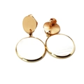 Close-up of gold tone clip-on earrings with white circular pearl shell inlay details - Style 3 Ear Clip