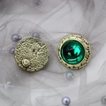 Golden round stud earrings with glossy green resin stone and fine embossed texture - Style 5 Stud (925 Silver Post)