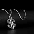 Silver dollar sign pendant necklace with faux diamonds on black leather background - Diamond-encrusted Dollar Sign Style (A187)