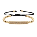 Adjustable woven bracelet with gold beads and a micro-pave rectangular zircon crown bar - Gold White Zircon