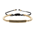 Adjustable gold bead bracelet featuring micro-paved black zircon rectangle center - Gold Black Zirconia
