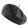 Classic black PU leather beret hat for women with a multi-panel octagonal pumpkin design - 57-58cm / Black Beret
