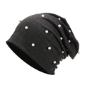 Donkergrijze katoenen slouchy beanie voor dames met elegante parels en fonkelende steentjes - M (56-58cm) / donkergrijs