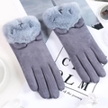 Damen Winterhandschuhe aus grauem Wildlederimitat mit Plüschbündchen und Ohrendesign - Einheitsgröße / Wildleder Bärengesicht Grau
