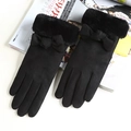 Eleganti guanti in pelle scamosciata nera con polsini in peluche e fiocco decorativo - Taglia unica / Pelle Scamosciata Fiocco Nero