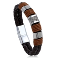 Bracciale da uomo in pelle intrecciata marrone con chiusura magnetica in acciaio - 21cm / Marrone Scuro