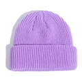 Short lavender purple knit docker hat with thick rib-knit texture for autumn warmth - Purple