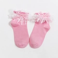 Calcetines Lolita rosas con encaje blanco y un delicado lazo de cinta de seda suave - Talla única / Rosa