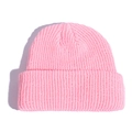 Neon pink ribbed knit beanie hat with cuffed brim for autumn and winter warmth - Pink