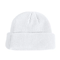Minimalist white knit skull cap featuring warm thick texture and folded cuff design - White