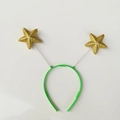 Green headband with golden glitter star springs and anti-slip teeth for festive costume - Yellow Glitter Star with Green Band