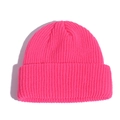 Neon pink ribbed knit beanie hat for adults in minimalist solid color style - Watermelon red