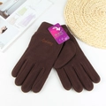 Gants d'hiver en polaire marron foncé pour cyclisme avec broderie et doublure thermique - Taille unique / Café pour Homme