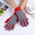 Gants d'hiver en polaire rouge et gris avec broderie pour la chaleur extérieure - Taille unique / Rouge et Gris pour Femme