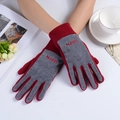 Gants tactiles en polaire rouge et gris avec broderie NJBEI pour le cyclisme - Taille unique / Bordeaux et Gris pour Femme