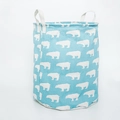 Blue foldable cotton storage basket featuring white polar bear prints and handles - Blue Polar Bear