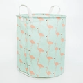 Mint green laundry basket with pink flamingo print and sturdy white handles - Green Flamingo