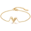 Bracciale minimalista con ciondolo a V placcato oro 18K, chiusura regolabile e catena a O - Oro