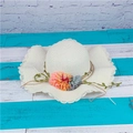 White straw sun hat with wavy brim and floral decor for summer beach vacations - M (56-58cm) / Creamy White