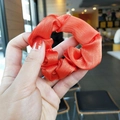 Premium bright orange satin hair scrunchie with silk texture and elastic inner band - Orange