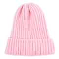 Classic light pink rib-knit beanie with a wide folded cuff for men and women - Pink