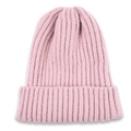 Pink rib-knit beanie hat in soft wool yarn for autumn and winter warmth - Korean Pink