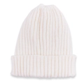 Minimalist white ribbed knit beanie with thick fold-over cuff for winter warmth - White