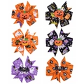 Set of six Halloween hair bows featuring ghosts, cats and pumpkins on white background - Mixed 6 Colors